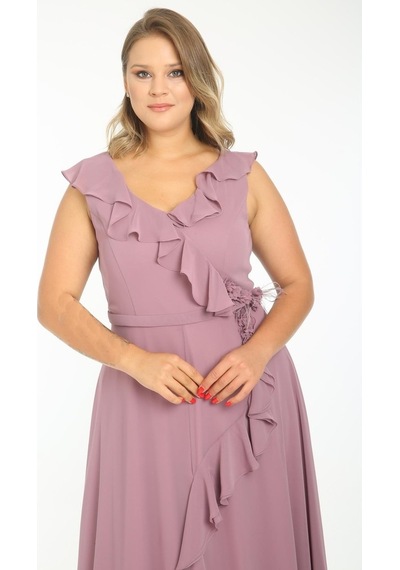 Ladies First Büyük Beden 3507 Lila Uzun Abiye Elbise