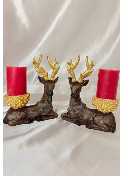 Mumluk Şamdan Yılbaşı Noel Yeni Yıl Geyik El İşi Hand Made 2 Li
