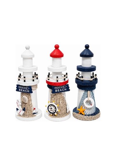 İbico İ12-241 Ahşap Deniz Feneri Maketi - Masaüstü Dekoratif Orta Boy 19 Cm- 6'li Paket Diğer