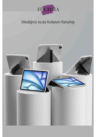 Fuchsia Galaxy Tab S10 Lite10.9 İnç İle Uyumlu Kalem Bölmeli Katlanabilir Standlı Tri Folding Tablet Kılıfı Kapaklı Kılıf