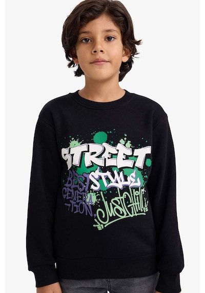 Defacto Erkek Çocuk Bisiklet Yaka Baskılı İçi Yumuşak Tüylü Sweatshirt G5559a825cwbk81 Siyah-bk81