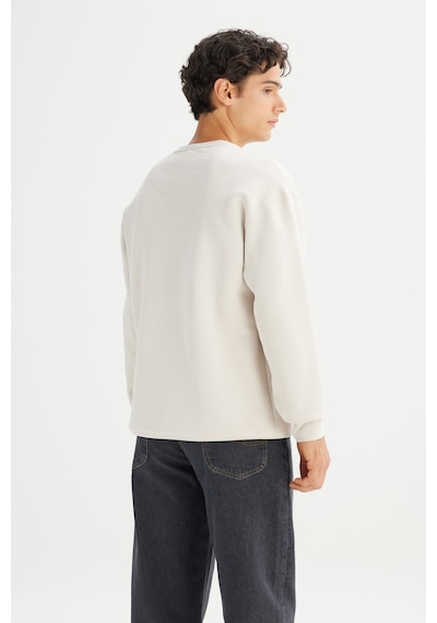 Lee Pamuklu Relaxed Fit Rahat Kesim Şardonlu Bisiklet Yaka Logo Detaylı Sweatshirt Bej