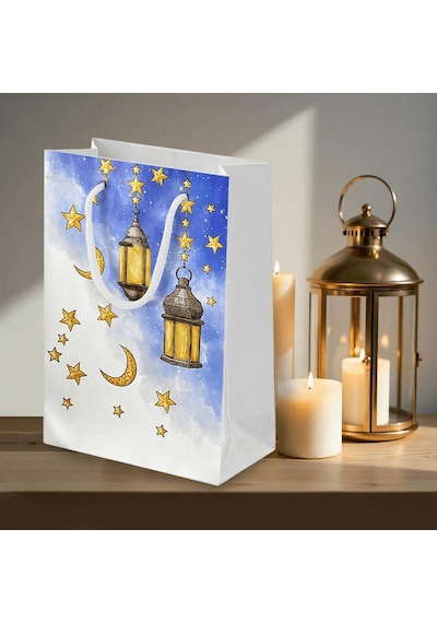 Ramazan Kandil Temalı Hediyelik Karton Çanta 26x40x8 Cm İftar Dağıtım
