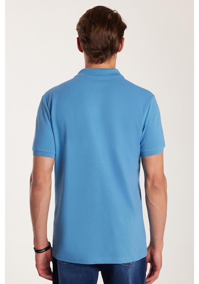 Tudors Erkek Slim Fit Dar Kesim %100 Pamuk Mavi Polo Yaka Tişört-32792 Mavi