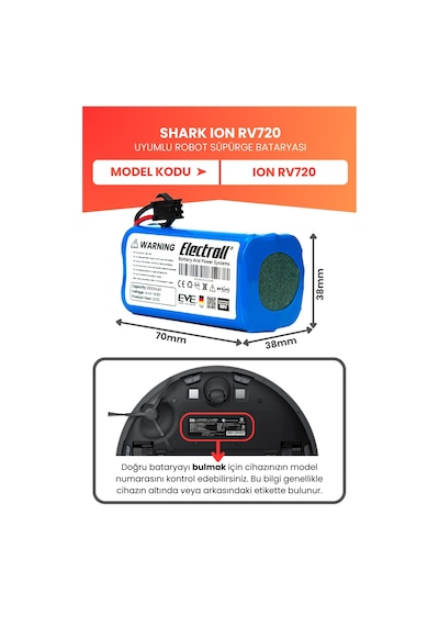 Shark Ion Rv720 Uyumlu Batarya Yüksek Kapasite 2800mah Pil Robot Süpürge Bataryası