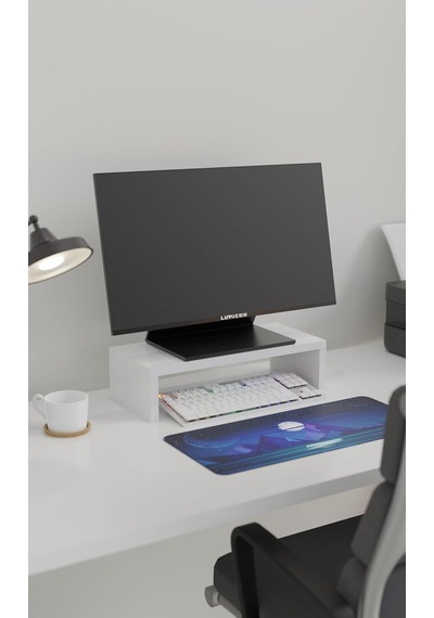 Monitor Standı, Masaüstü Yükseltici Raf, 45x20x11.8 Cm, Beyaz