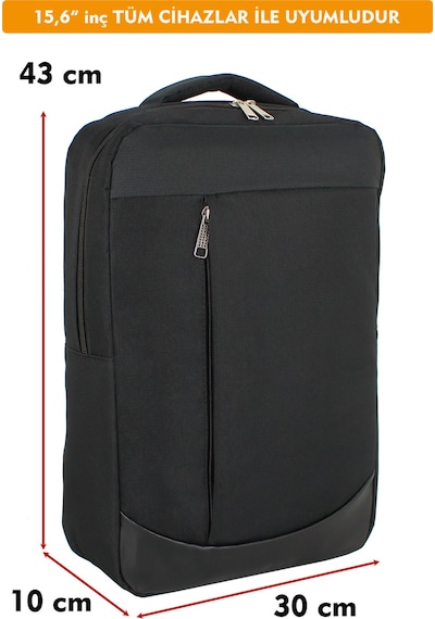 Dada Unisex Siyah Laptop Sırt Çantası Okul Ofis İş Günlük Kullanım 15,6" İnç Su Geçirmez Kumaş Siyah