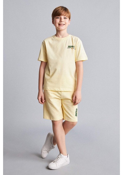 Defacto %100 Pamuk Oversıze Palmiye Baskılı Sweatshirt Kumaşı Şort Erkek Çocuk H8220a826hsyl487 Sarı-yl487