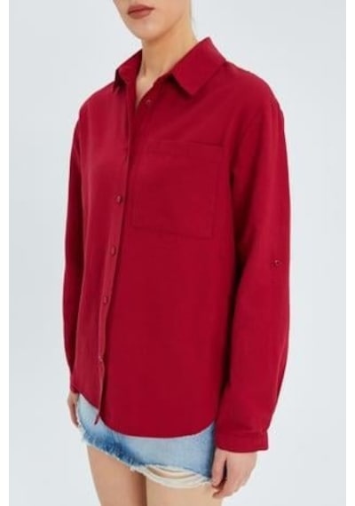 Mixray 9942 Kadın Oxford Uzun Kol Basic Gömlek Bordo