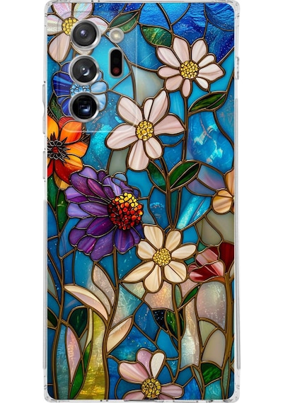 Printify Samsung Galaxy Note 20 Ultra İle Uyumlu Vitray Mavi Bahar Tasarımlı Şeffaf Silikon Kılıf Şeffaf