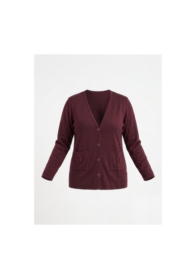 Onno Style Women Cebi Kelebek Taşlı Çelik Örgü Klasik Triko Ceket Bordo