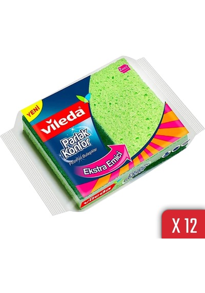 Vileda Parlak Konfor Düz Bulaşık Süngeri 12 x 2'li