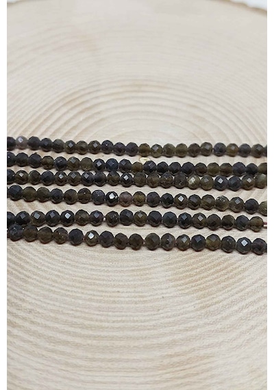 Yasamtohumu Golden & Siyah Obsidyen Taşı Yarım Dizi 2,5 MM 17  CM Çok Renkli