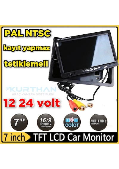 7'' Araç Monitörü Kayıt Yapmaz Usb Aux Girişi Yoktur 12-24 Volt