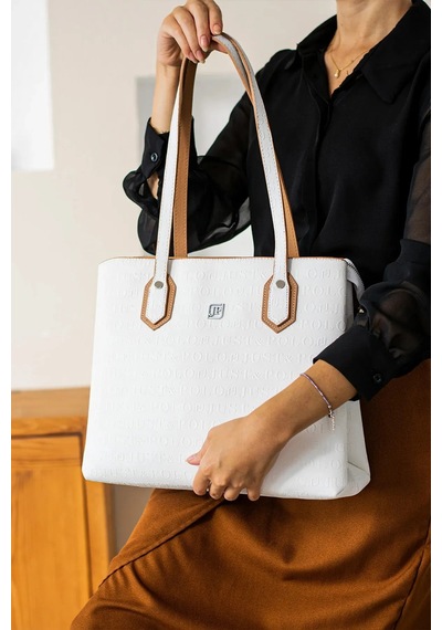 Just Polo Kadın Büyük Boy 2 Bölmeli El Çantası Large Tote Bag P344028mh Beyaz - Taba