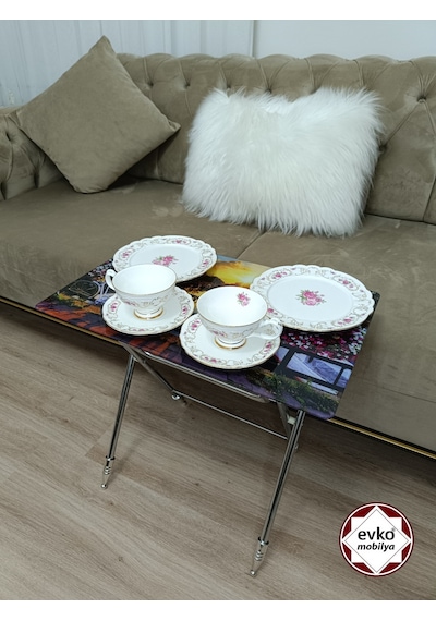 Evko Mobilya Çanta Zigon Sehpa 4'lü Sehpa, Zigon Sehpa, Servis Sehpası, Camlı Sehpa, Katlanır Sehpa