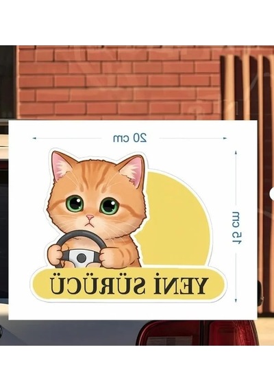 Sevimli Kedi Temalı Araba Etiketi Ve Sticker, Eğlenceli Tasarım Açık Ahşap