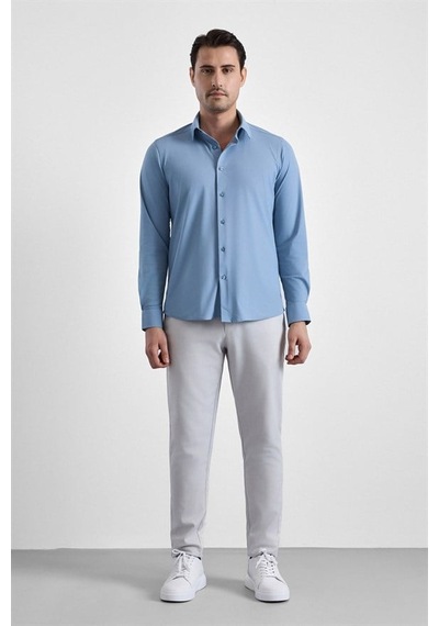 Süvari Buz Mavi Slim Klasik Yaka Düz Casual Gömlek Gm1008400364-m01