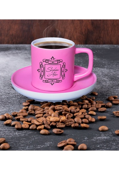 Bk Gift Kişiye Özel İsimli Mat Pembe Renk Türk Kahvesi Fincanı-1, Renkli Türk Kahvesi Fincanı