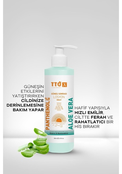 Tto X Aloe Vera Losyon Güneş Sonrası Bakım, Nemlendirici, Ferahlatıcı, Yatıştırıcı 200 Ml