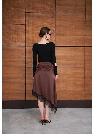 Verymoda Dantelli Asimetrik Etek D2951 Kahve