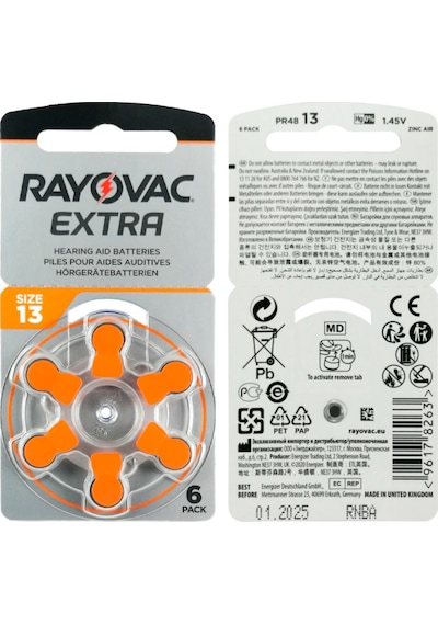 Rayovac Extra 13 Numara İşitme Cihaz Pili 6 x 10'lu