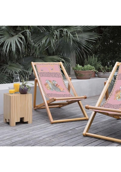 Bluehomeconcept Adawall Pembe Leopar Tasarımlı Katlanabilir Şezlong