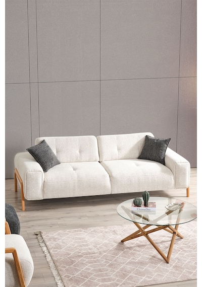 Dolex Kasalı Modern Sırt Mekanizmalı Koltuk Takımı 3 1 Krem Ceviz