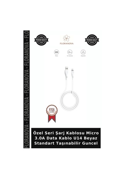 Özel Seri Şarj Kablosu Micro 3.0a Data Kablo U14 Beyaz Standart Taşınabilir Guncel
