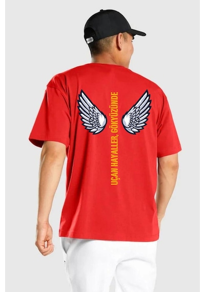 Uçan Hayaller Gökyüzünde Melek Kanatları Kırmızı Oversize Unisex Ön Ve Sırt Baskılı Tişört Kırmızı Uçan Hayaller Gökyüzünde Melek Kanatları Kırmızı Oversize Unisex Ön Ve Sırt Baskılı Tişört Kırmızı