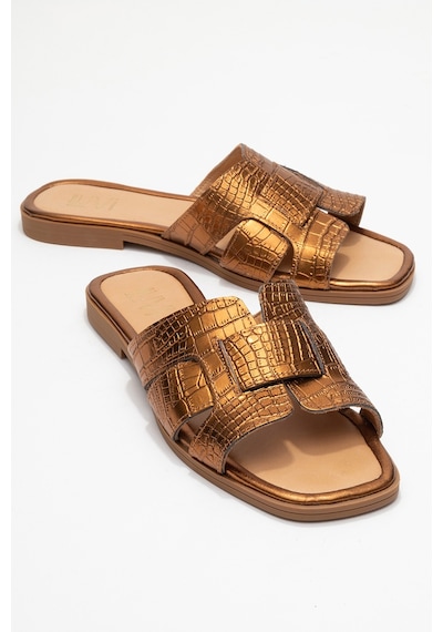 Luvishoes Luvi Shoes Notre Bakır Baskı Hakiki Deri Kadın Terlik Bakır