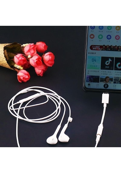 Beyaz Usb Tip C - 3,5mm Jack Ses Kablosu Kulaklık Aux Adaptörü Dönüştürücü