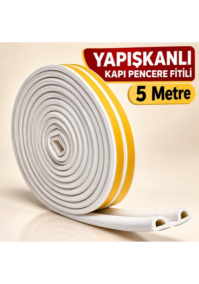 5 Metre Kapı Altı Ve Pencere Kenarı İçin Yapışkanlı Fitil Beyaz Yalıtım Bandı