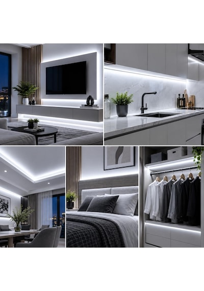 Sb-6508 Led Şerit, Beyaz Ve Gün Işığı Şerit Led Işık 120 Led, Silikonlu 10 Cm Kesilebilir, Aç Kapat Butonlu Fişli, Tak Çalıştır Gizli Tavan Işık Bandı Mutfak Tezgah Beyaz, 5 Metre