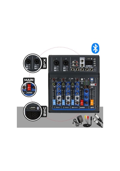 Midex MDX-45S Ses Mikseri Stüdyo Kayıt İçin 4 Kanal Ses Kartlı  +48V Phantomlu Kayıt Mikseri