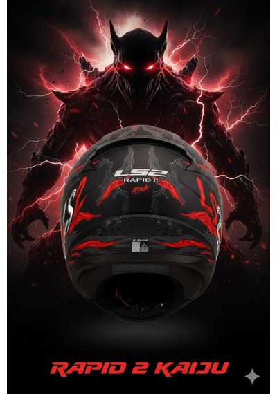 Rapid Iı Kaiju Özel Tasarım Full Face Kask - Canavar Desenli - Rapid Iı Kaiju