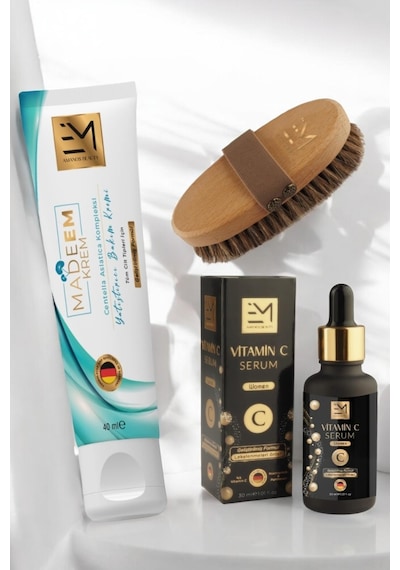 Em Amanos Beauty Madeem Krem 40 ML + Doğal At Kılı Fırçası + Vitamin C Serum 30 ML