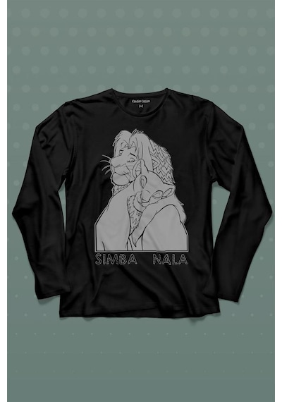 The Lion King Simba And Nala Beyaz Uzun Kollu Tişört Baskılı T-shirt 001
