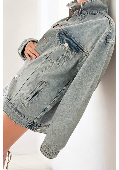 Lacarino 7852 Kadın Jean Ceket Blue Tint