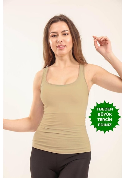 Balenbi Kadın Basic Geniş Askılı Uzun Penye Body 1068 Bej