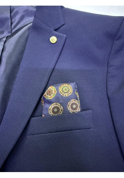 Plus Scorpion Erkek Lacivert Mono Yaka Likralı Blazer Ceket Esnek Konfor Kumaş, Tek Düğmeli Slim Fit Lacivert