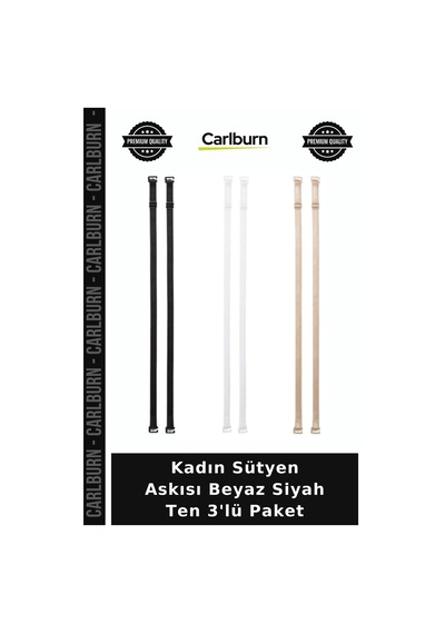 Carlburn Özel Seri Kadın Sütyen Askısı Beyaz Siyah Ten 3'lü Paket Pratik Ekonomik Metal Uçlu Beyaz-siyah-ten