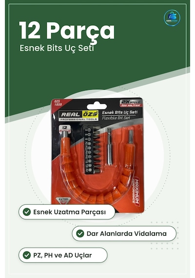 Esnek Matkap Ucu Bits Uç Uzatma Seti 12 Parça Dar Alan Vidalama T