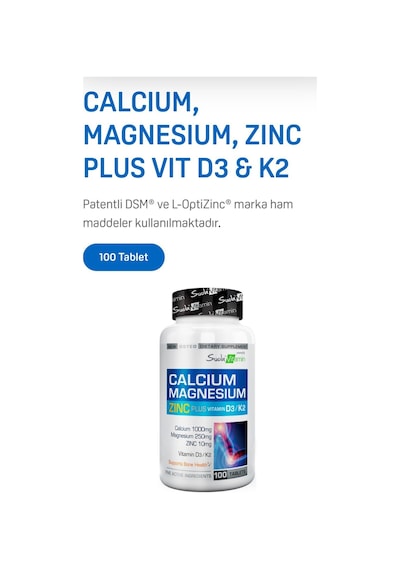 Calcium Magnesium Zinc Plus 100 Tablet Kalsiyum - Magnezyum - Çinko