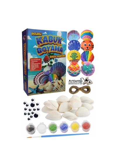 Kabuk Boyama Seti 1 Paket Deniz Kabuğu Midye Boyama Shell Painting Sanatsal Hobi Boyama Seti Akrilik Boya Fırça