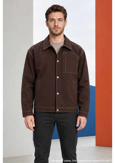 Freemen Erkek Dikiş Detaylı Oversize Gabardin Mevsimlik Ceket & Mont Erkek-dikişli-ceket-388 Kiremit