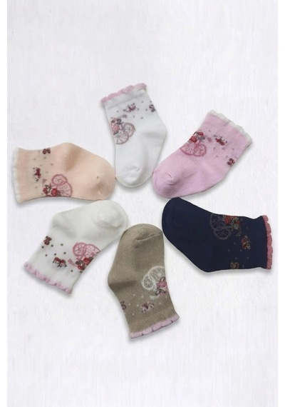 Cocole Socks Kız Bebek Soket Çorabı Kraft Kutulu 6'lı Set Pamuklu 0-1 Çiçek & Bisiklet Temalı Çok Renkli