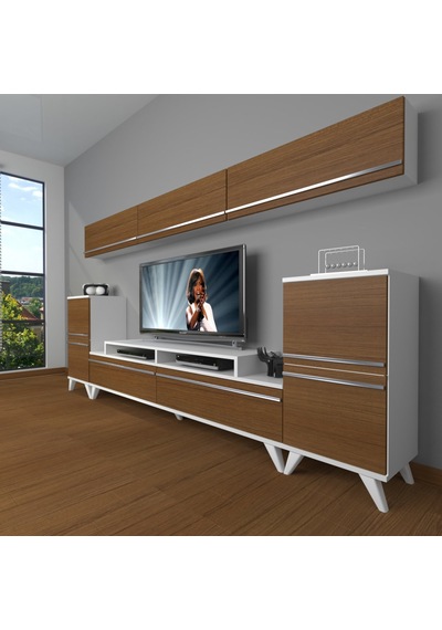 Decoraktiv Ekoflex 9 Mdf Retro Tv Ünitesi Tv Sehpası Beyaz - Ceviz