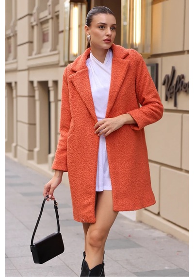 Kadın Oversize Kaşe Kaban Turuncu 001