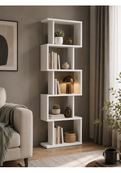 Tulsa Dekoratif Kitaplık Ve Çok Amaçlı Raf Ünitesi Modern Salon Ve Ofis Kitaplığı Beyaz